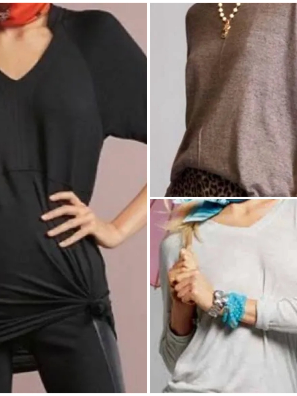 CAbi Mixed-Neutral V-Neck Tops in Black, Brown & Light Gray